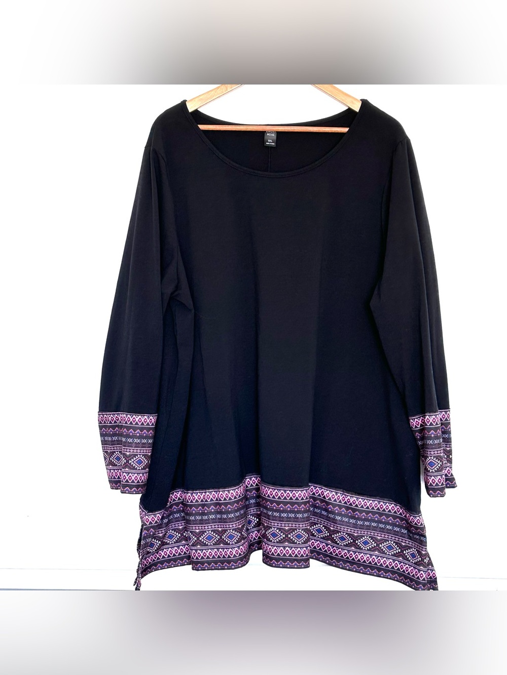 Emery Rose Shirt Women’s 5XL Black Geometric Long Sleeve Pullover Top